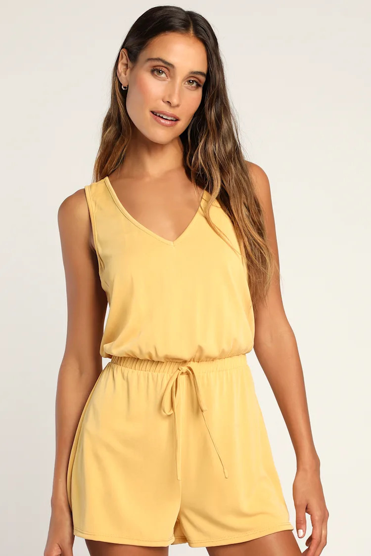 Sun Charmer Yellow Sleeveless V-Neck Lounge Romper | Lulus