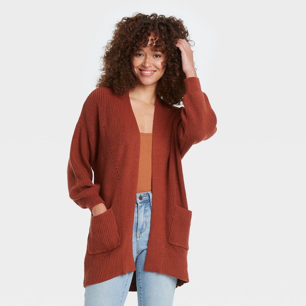 Women's Open-Front Cardigan - Universal Thread Rust L, Red | Target