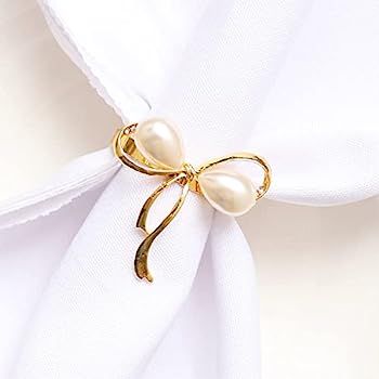 NC Gold Napkin Rings Set of 6, Bow Napkin Rings Buckles for Wedding Party Banquet Decoration Christm | Amazon (US)