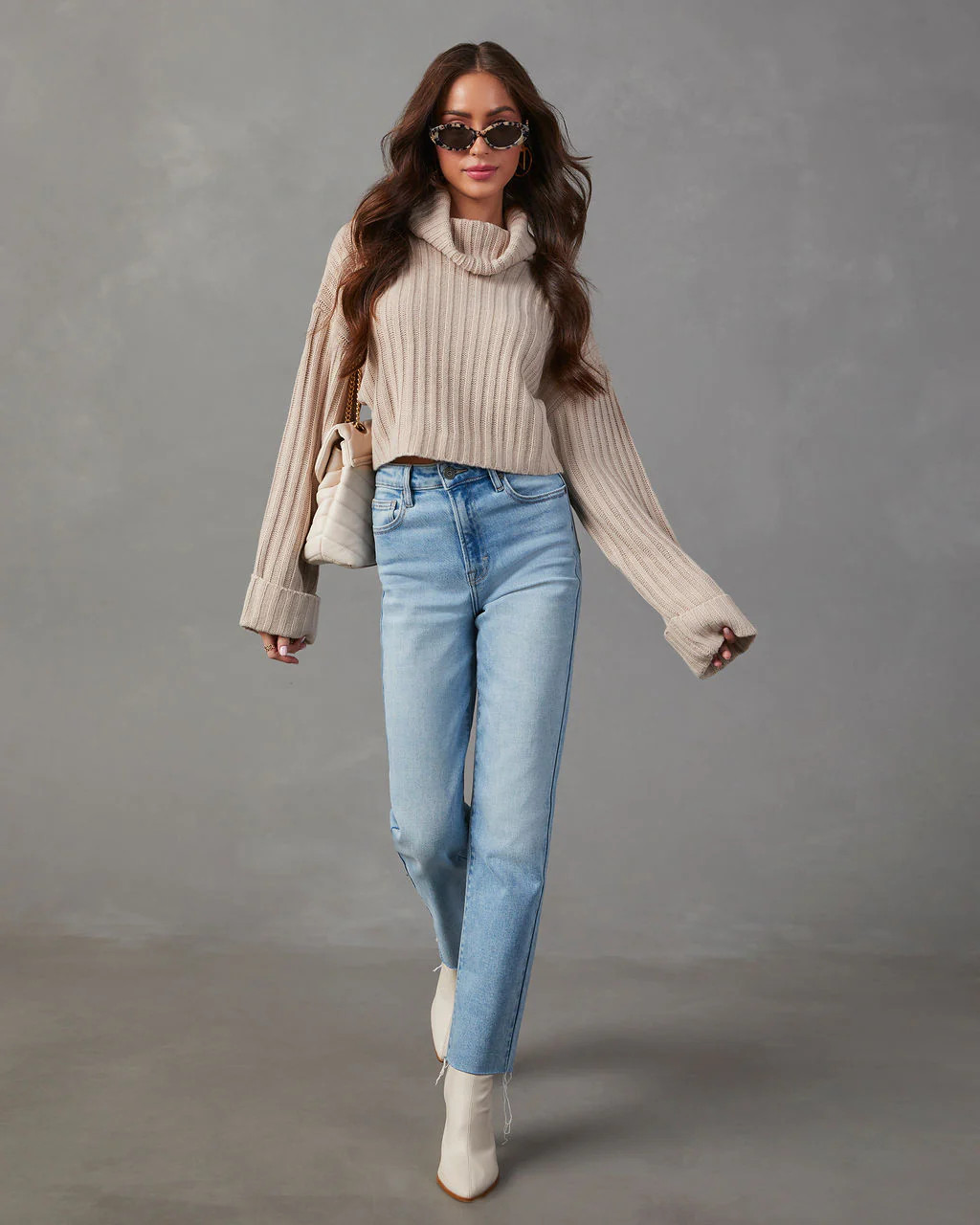 Arielle Ribbed Knit Turtleneck Crop Sweater | VICI