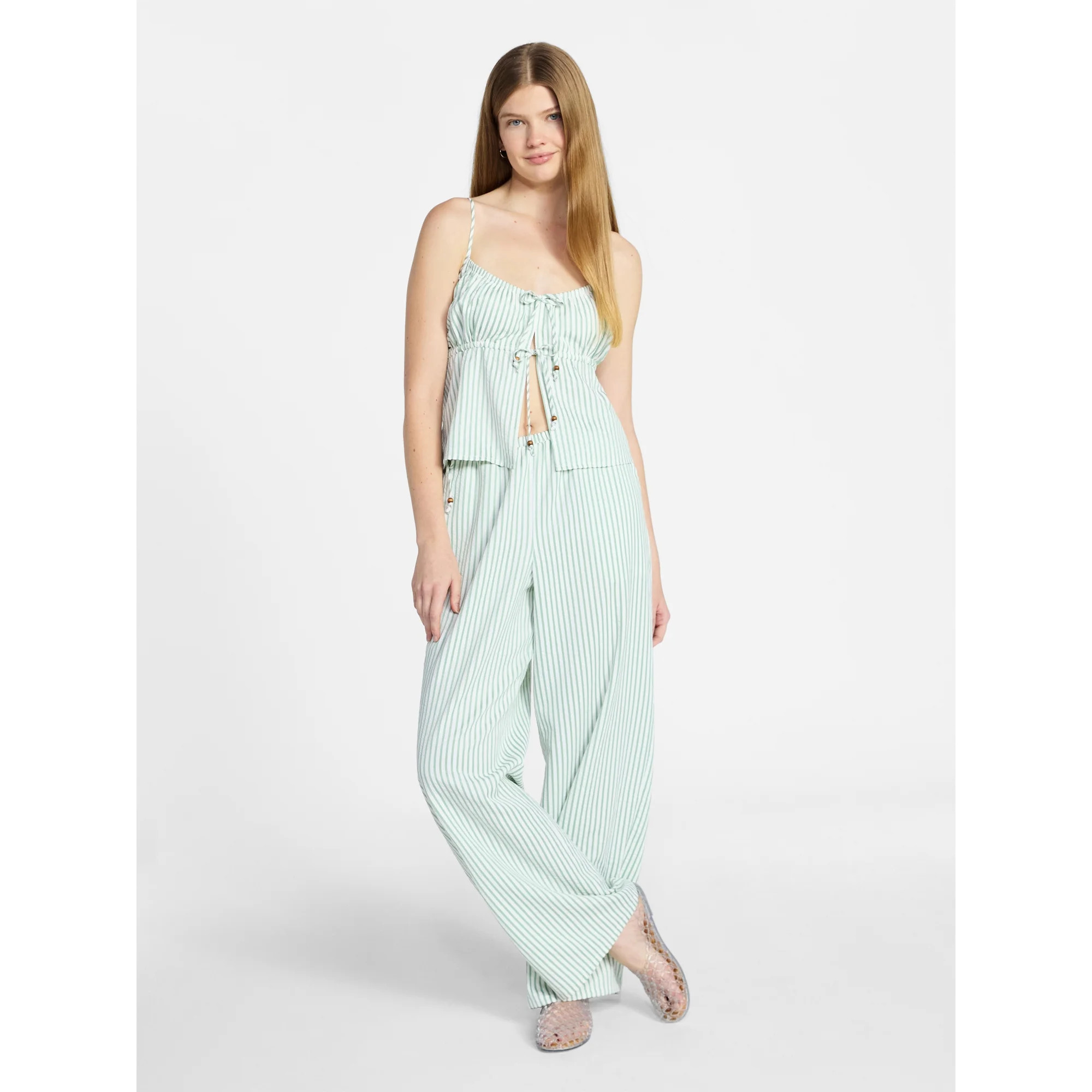 No Boundaries Seersucker Double Tie Cami Top and Pants Set, 2-Piece, Women's XXS-XXL | Walmart (US)
