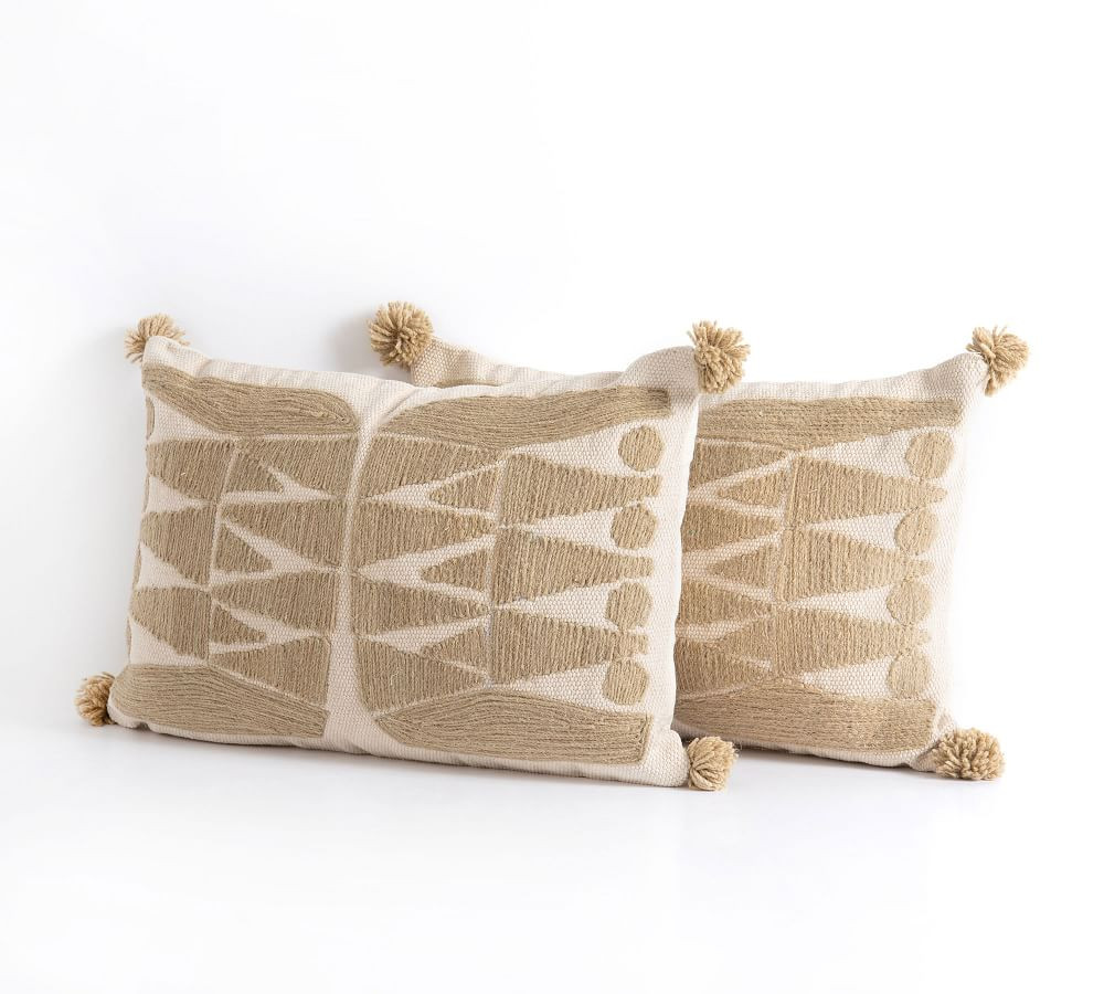 Aleta Embroidered Pilow - Set of 2, 16 x 24", Light Brown | Pottery Barn (US)
