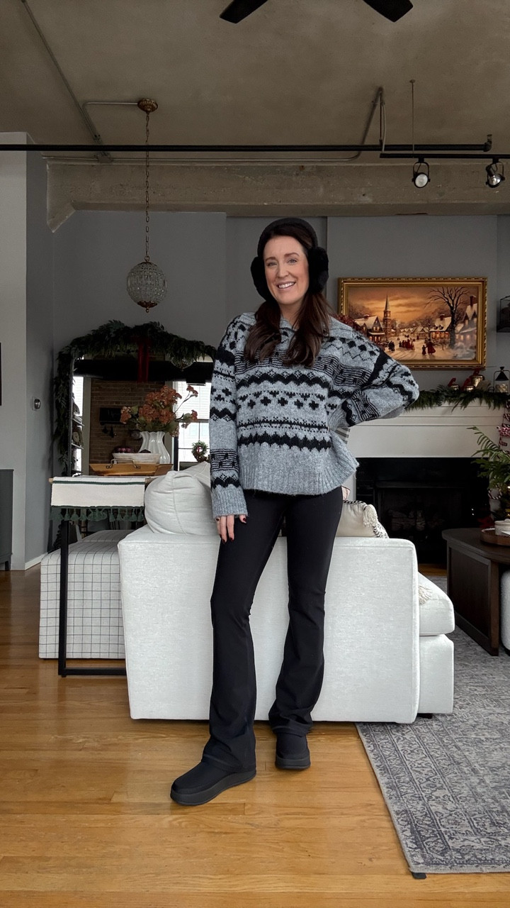 cozy winter look from Target! Button down Henley knit sweater with black flare leggings & fuzzy ear muffs! 

#LTKHoliday #LTKFindsUnder50