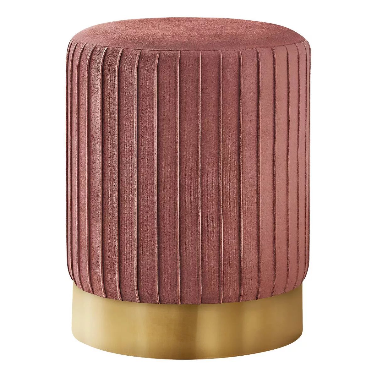 18" Round Velvet Upholstered Pouf with Pleated Sides Dark Pink/Gold - EveryRoom | Target