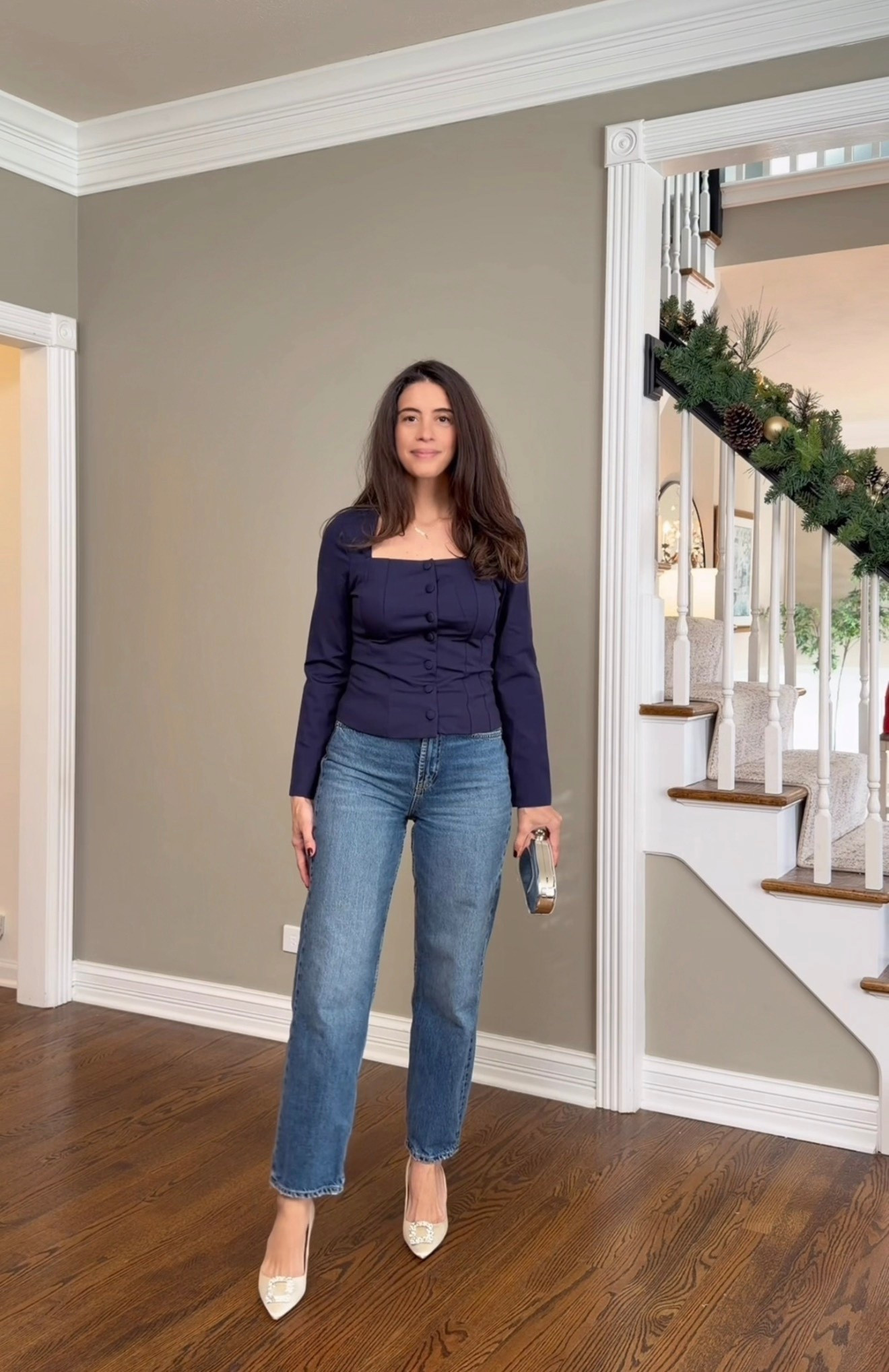 Cute top and jeans holiday outfit 
Wearing size Small on top and jeans are TTS 

#LTKFindsUnder50 #LTKSeasonal #LTKCyberWeek