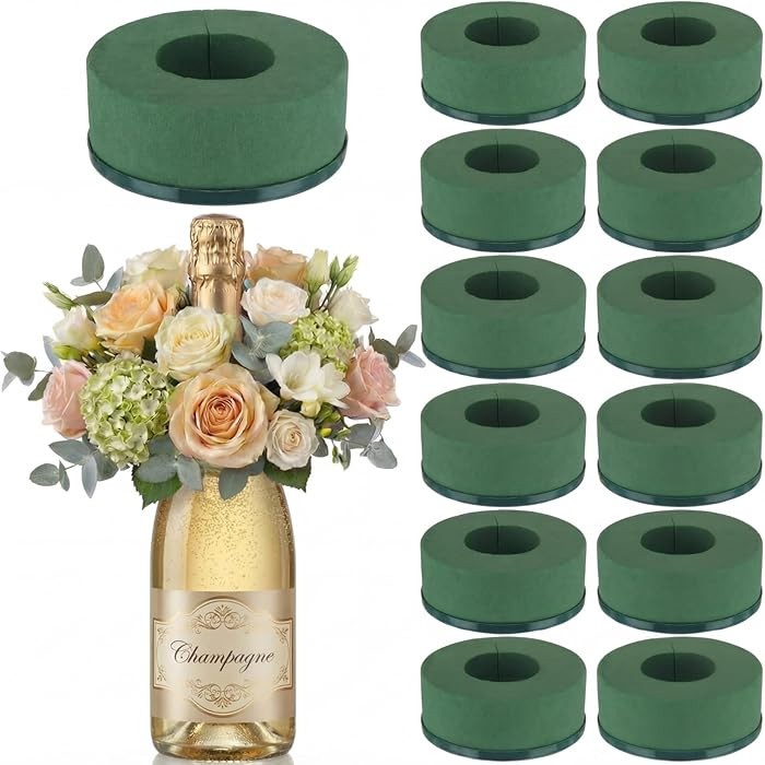 Wonderjune 12 Pcs Mini Floral Foam Holder for Wine Bottle Topper Green Flower Foam Round with Bas... | Amazon (US)