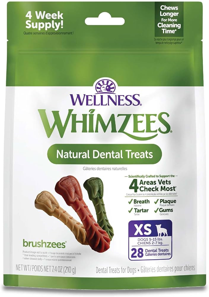 WHIMZEES Wellness Daily Brushzees Dog Dental Treats, Extra Small Size Stick, (28 Count) | Amazon (US)
