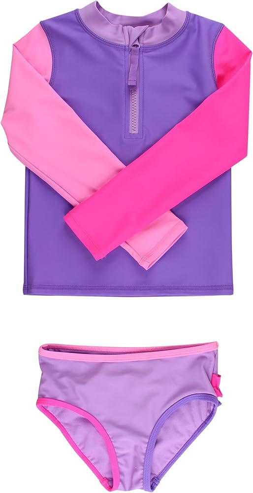 RuffleButts® Baby/Toddler Girls Long Sleeve Rash Guard 2 Piece Swimsuit Set w/UPF 50+ Sun Protec... | Amazon (US)