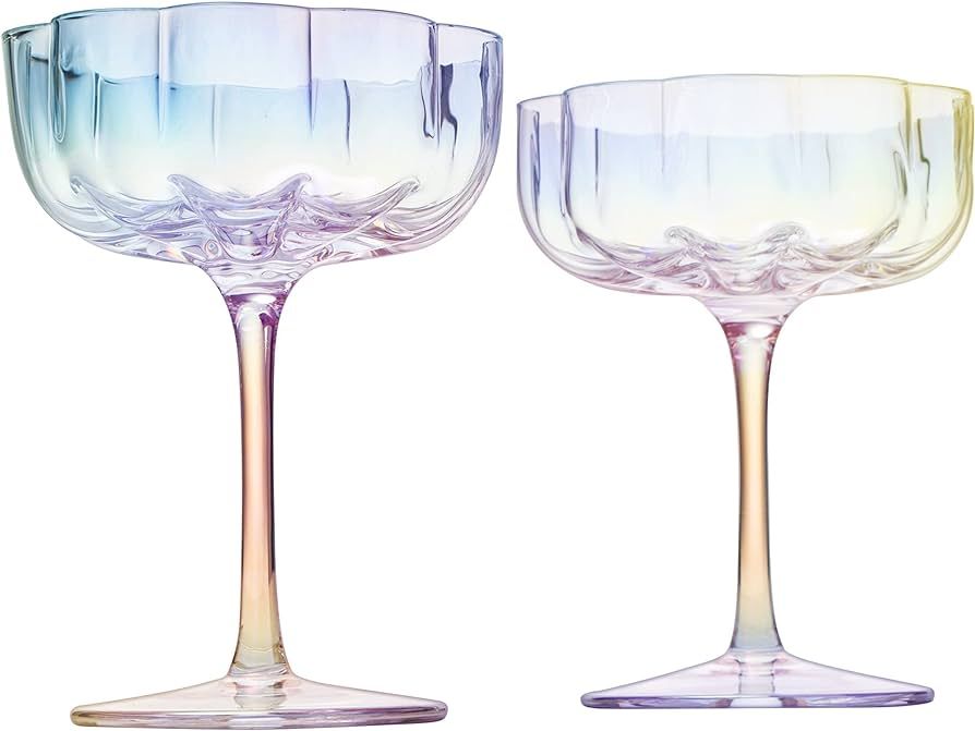 The Wine Savant Flower Vintage Glass Coupes 7oz Colorful Cocktail, Martini & Champagne Glasses, P... | Amazon (US)