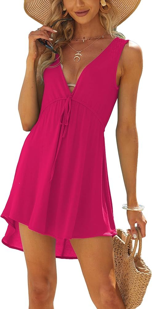 Jar of Love Women's Beach Cover Up Dress V-Neck Sleeveless Bikini Beach Tunic Tops | Amazon (US)