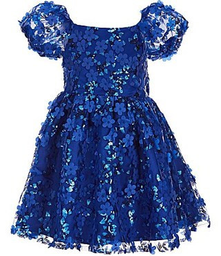 Rare Editions Little Girls Puffed Sleeve Sequin-Embellished Floral-Soutache Fit Flare Dress - 4T | Dillard's