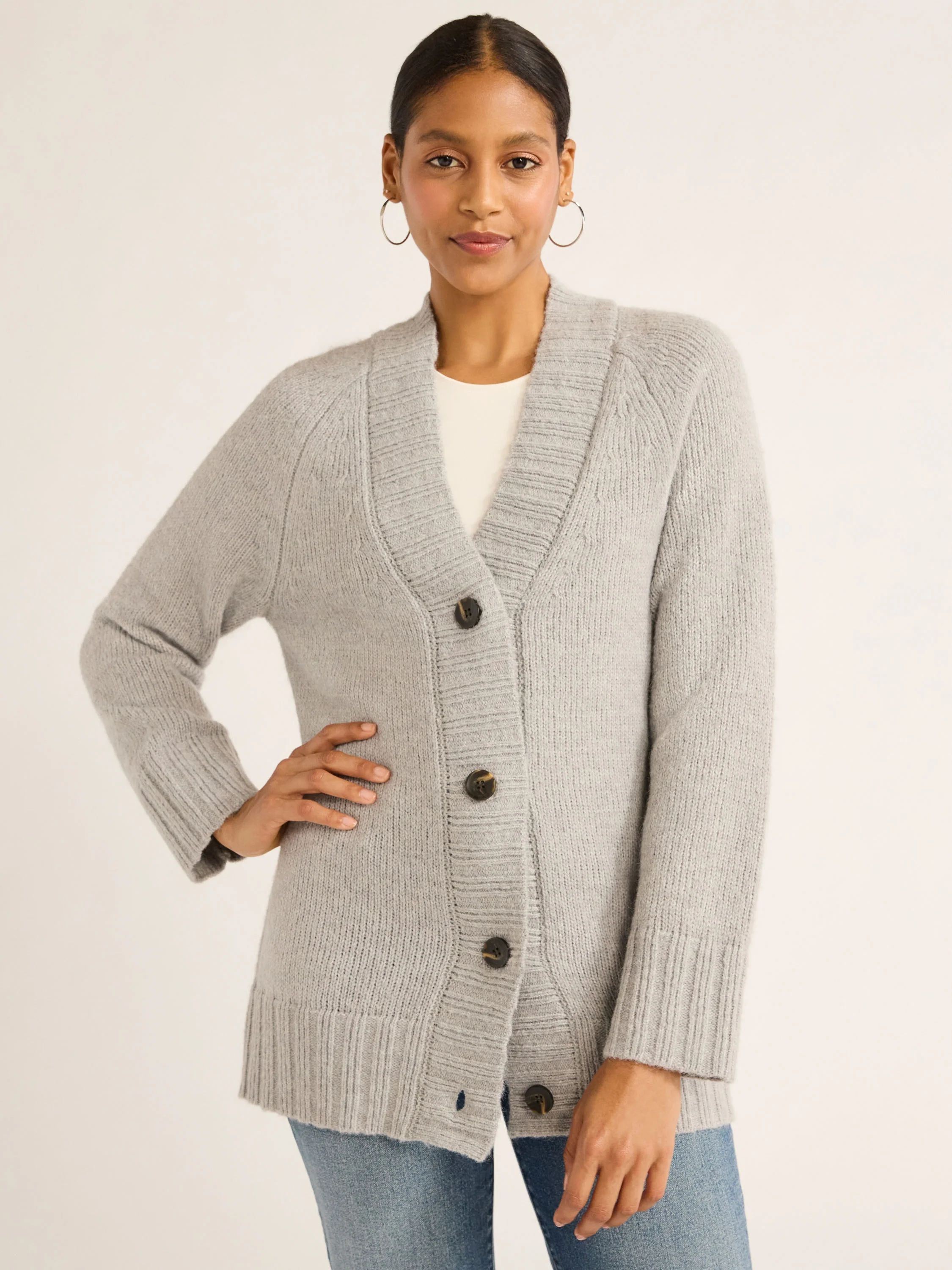 Scoop Women's Oversized V Neck Cardigan Sweater, Midweight, Sizes XS-XXL | Walmart (US)