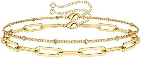 Dainty Gold Bracelets for Women, 14K Gold Plated Adjustable Layered Beads Bracelet Cute Evil Eye ... | Amazon (US)