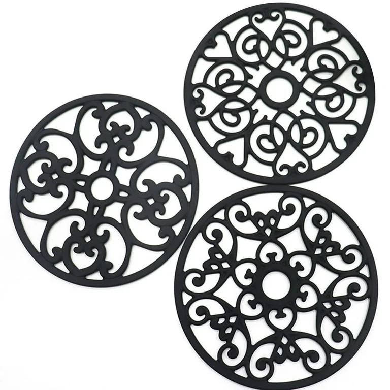 Dznils 3Pcs Silicone Trivet Mats Heat Resistant Kitchen Hot Pads Hot Pot Holder, Black | Walmart (US)