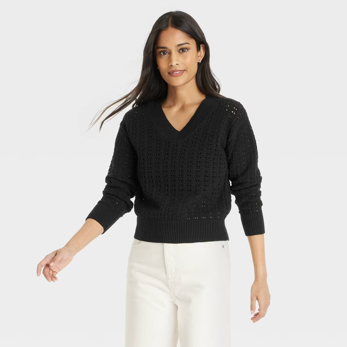 Women's Openwork V-Neck Pullover Sweater - Universal Thread™ | Target