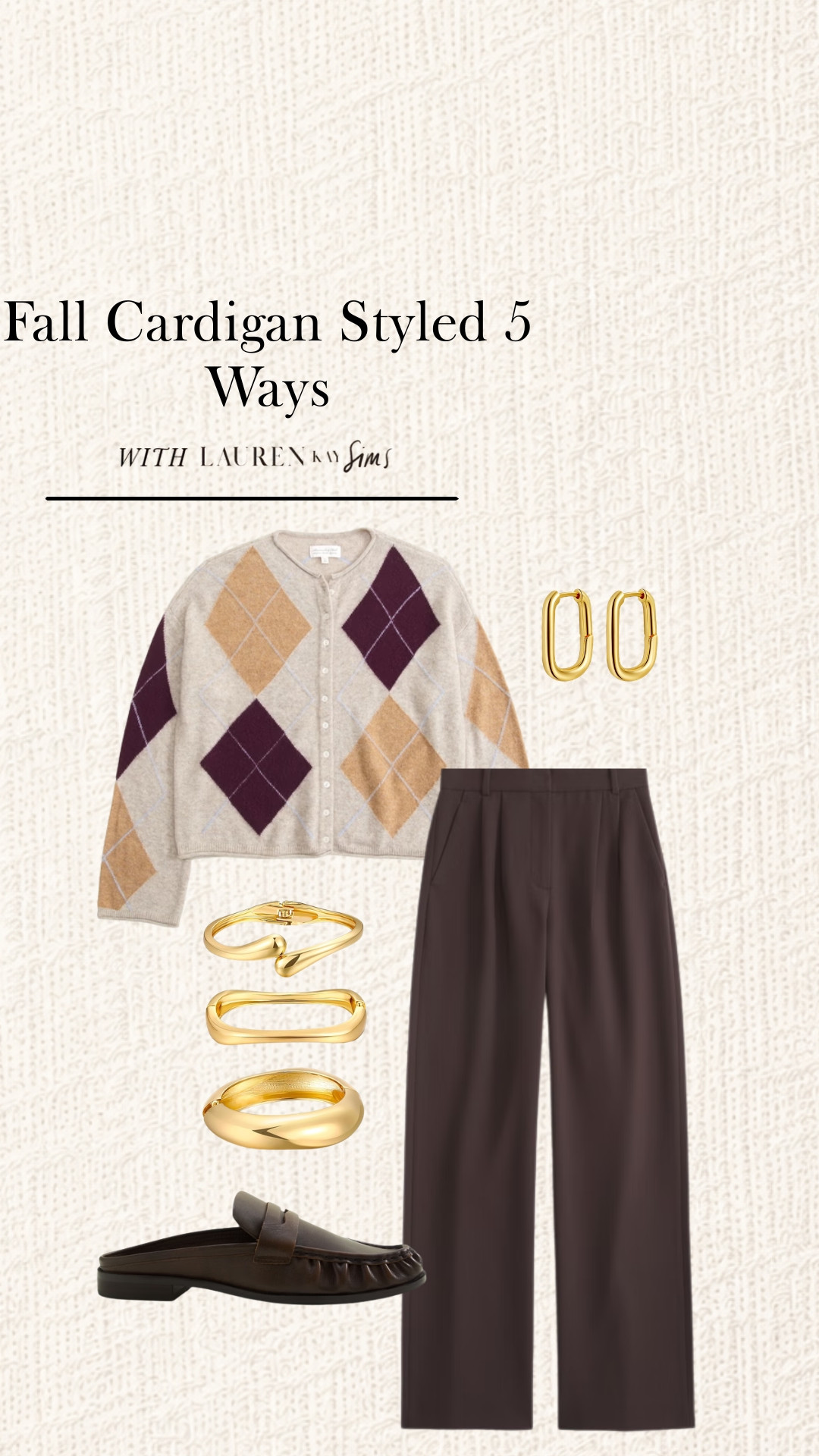 A little more polished, but still effortless: this argyle cardigan styled with brown trousers, a sleek loafer, and layered gold jewelry. The perfect elevated fall outfit for workdays, coffee dates, and everything in between.

#LTKootd #LTKSeasonal #LTKWorkwear