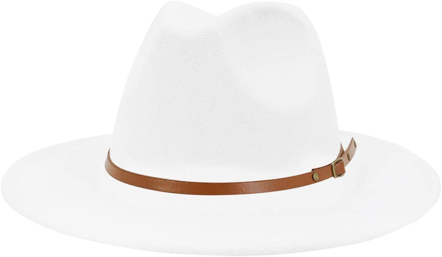 Lisianthus Womens Wide Brim Fedora Jazz Cap Panama Hat with Belt Buckle Décor | Amazon (US)