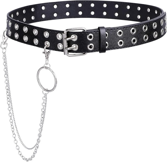 WERFORU Double Grommet PU Leather Double Hole Eyelet Belt for Women - Punk Goth Halloween Belt fo... | Amazon (UK)
