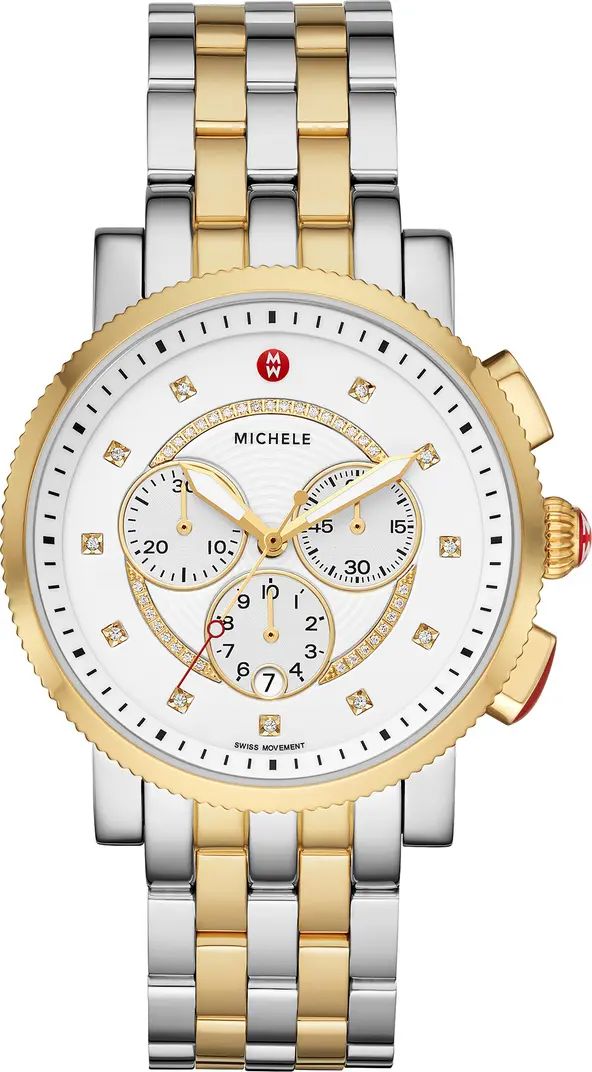 MICHELE Women's Sport Sail Diamond Accent Two-Tone Bracelet Watch, 42mm - 0.13 ctw | Nordstromrac... | Nordstrom Rack