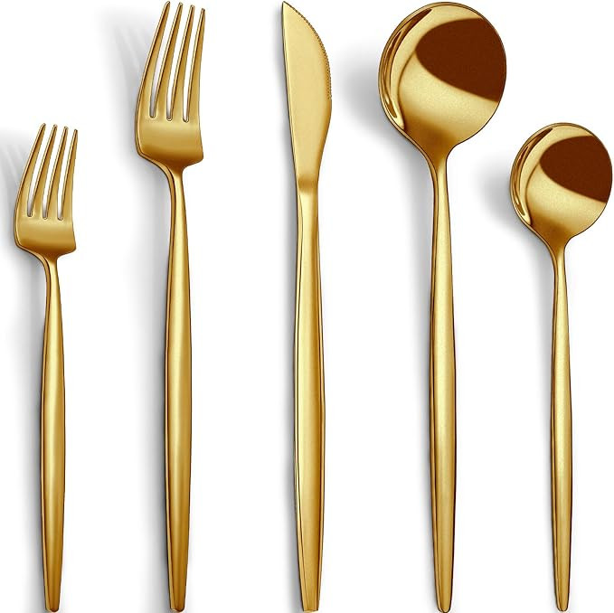 CEKEE Gold Silverware Set, 40 Piece Gold Utensils Set Service for 8, Stainless Steel Flatware Set... | Amazon (US)