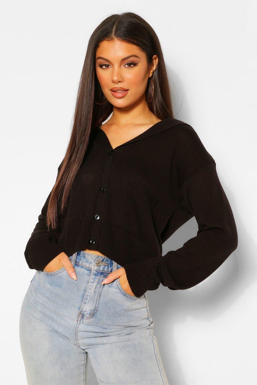 Womens Pocket Detail Cropped Cardigan - Black - M | Boohoo.com (US & CA)