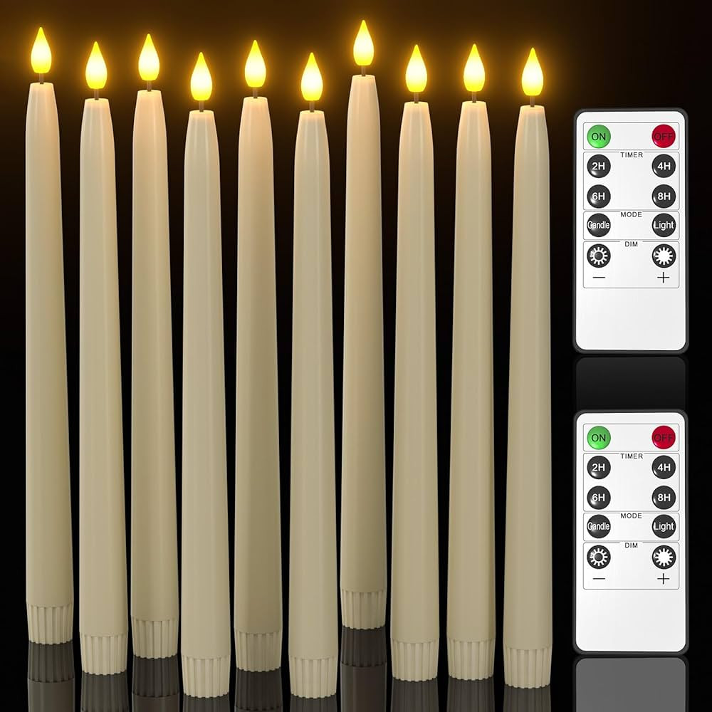 Yme 10pcs LED Ivory Taper Candles with Timer and Remote, Plastic Window Candles with Warm White L... | Amazon (CA)