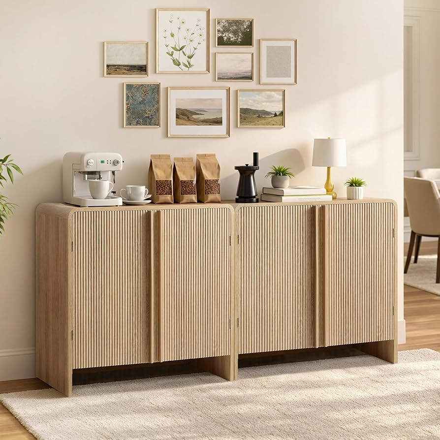 AMERLIFE 2-Piece Fluted Buffet Cabinet with Storage, Modern Sideboard Cabinet with Doors & Adjust... | Amazon (US)