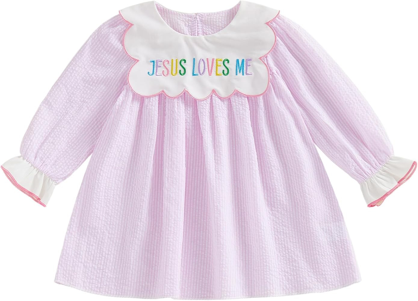 Toddler Baby Girl Easter Outfit Jesus Loves Me Embroidery Ruffle Smocked Dress Striped Princess D... | Amazon (US)