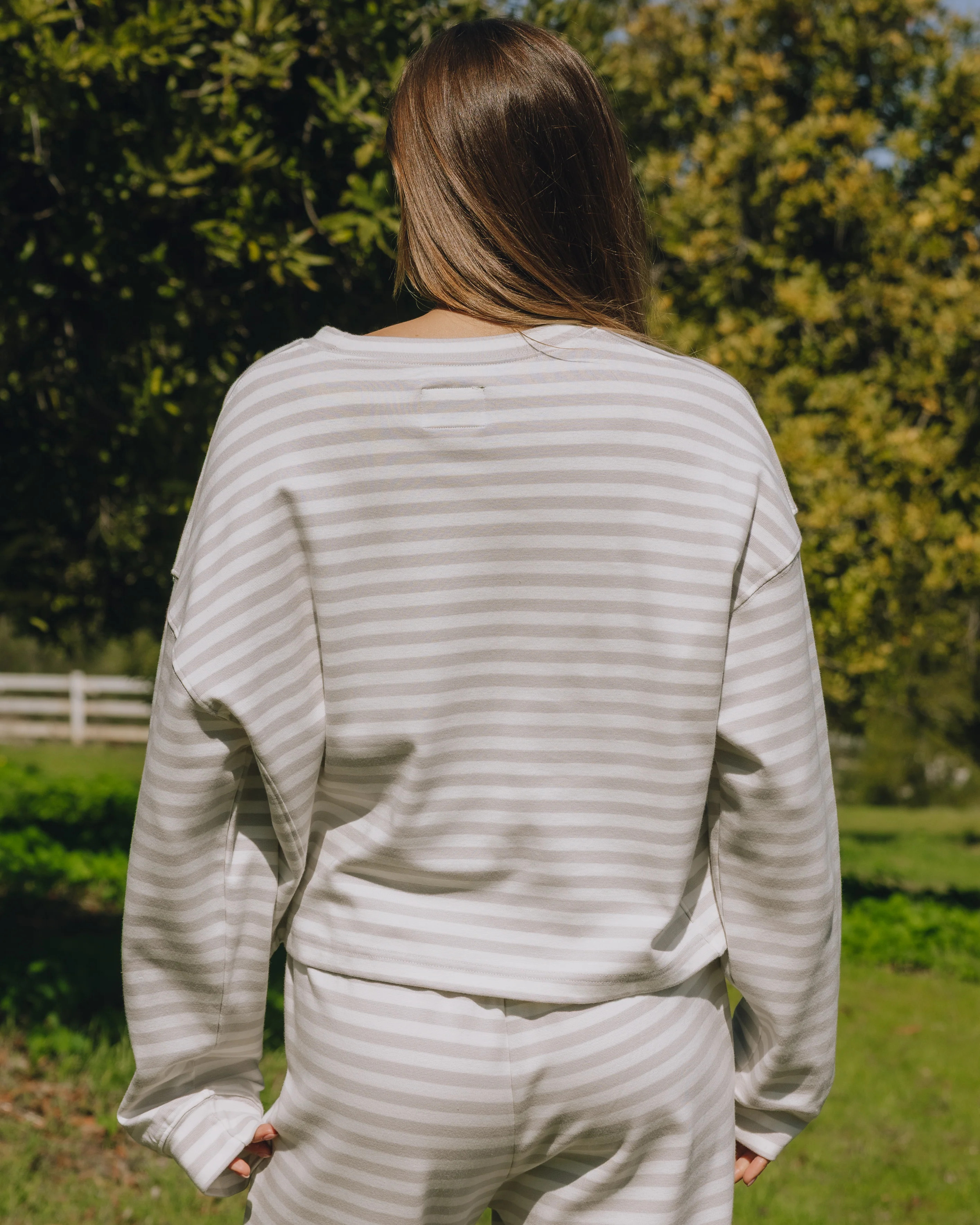 Striped Cotton Long Sleeve - Grey + Cream Stripe | Daily Drills