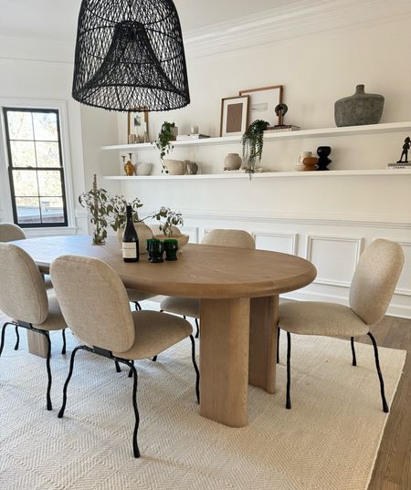 Dining room neutral earthy home decor or, extendable dining table, wavy legs dining chair, shelf  decor, organic modern home decor

#LTKhome