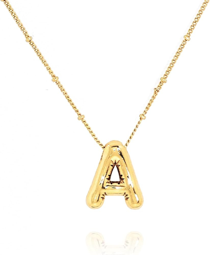 Balloon Initial Necklaces for Women Girls, Bubble Letter Necklace 18K Gold Plated Dainty Alphabet... | Amazon (US)