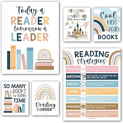 Hadley Designs Motivational Reading Posters for Classroom Elementary –6 Reading Strategies Post... | Amazon (US)
