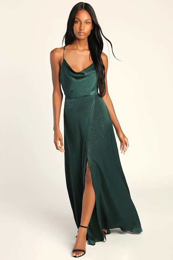 Love of Romance Emerald Green Satin Cowl Neck Maxi Dress | Lulus (US)