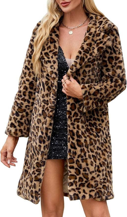 Women's Faux Fur Coat Fuzzy Warm Winter Overcoat Long Fur Jackets Outerwear with Pockets | Amazon (US)