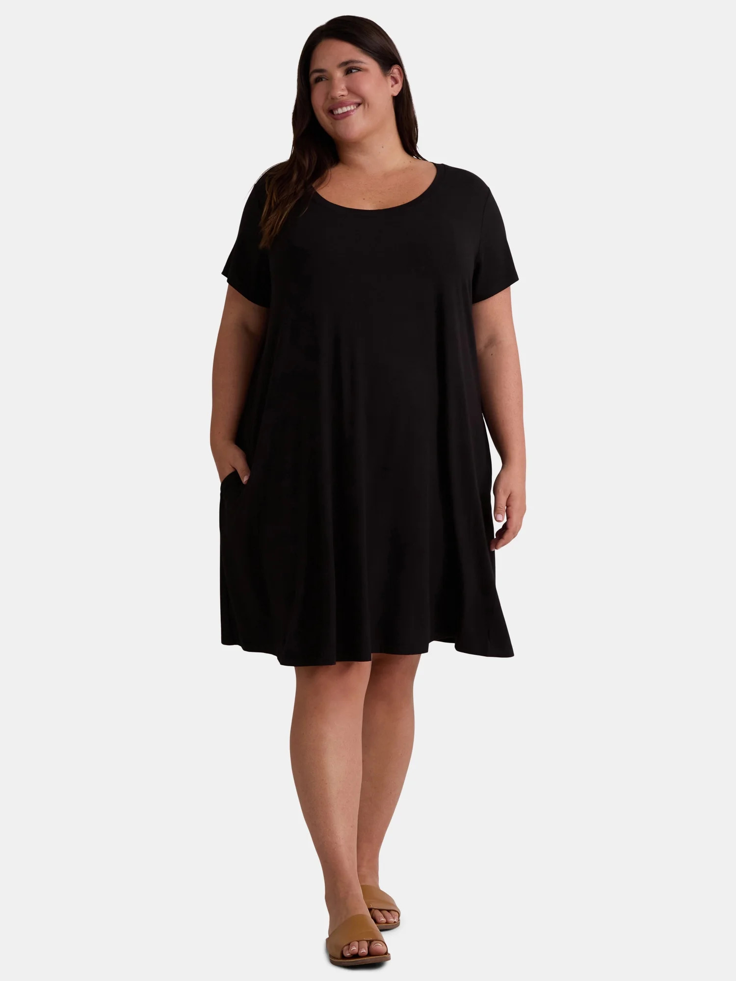 Terra & Sky Women’s Plus Size Swing Dress with Short Sleeves, Sizes 0X-5X | Walmart (US)
