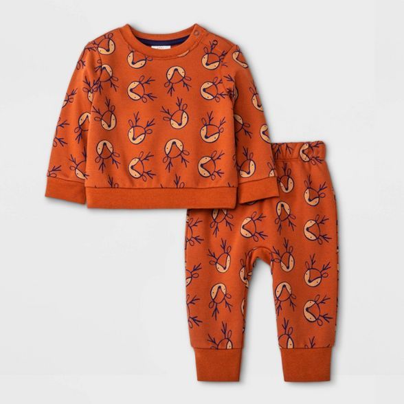 Baby Boys' 2pc Reindeer Fleece Top & Bottom Set - Cat & Jack™ Orange | Target