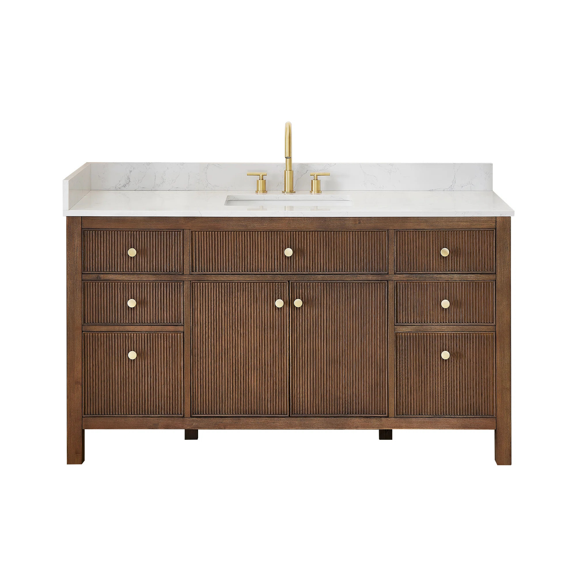 Birch Lane™ Lala 60" Single Bathroom Vanity with Grain White Engineered Stone Countertop withou... | Birch Lane