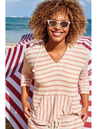 French Terry V-Neck Baja-Stripe Pullover Hoodie for Women | Old Navy (US)