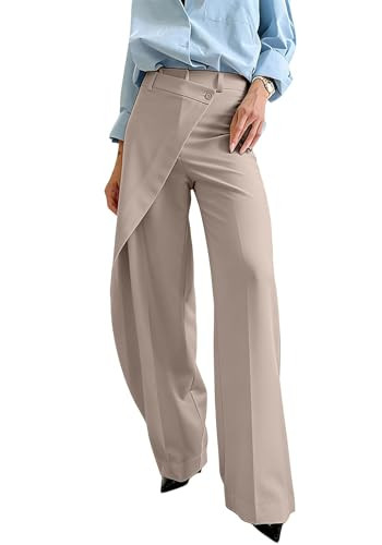 Unybwonn Women Dress Pants High Waisted Asymmetrical Straight Wide Leg Warp Slacks Casual Work Bu... | Amazon (US)