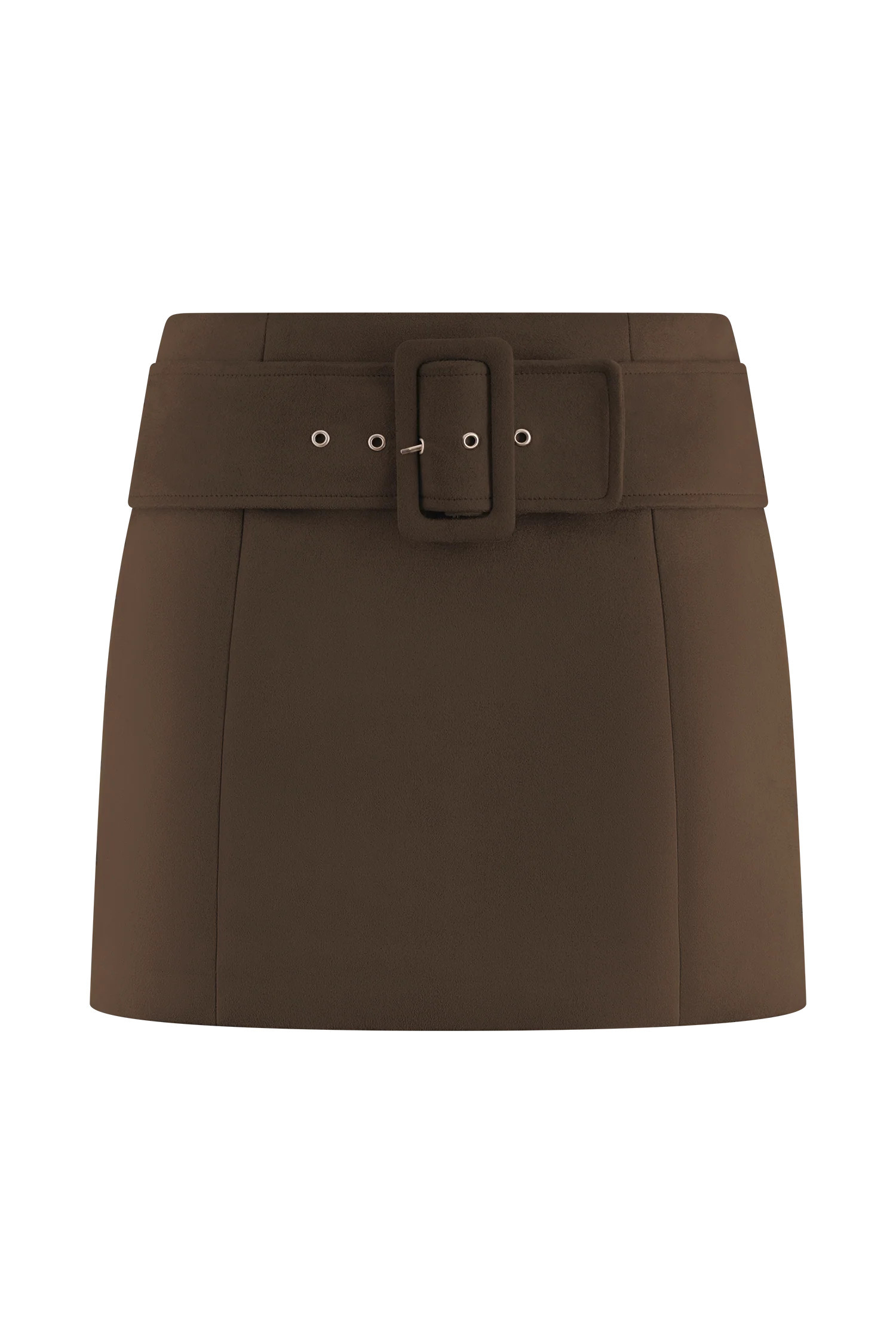 Hayes Faux Suede Belted Mini Skirt - Chocolate | Meshki UK