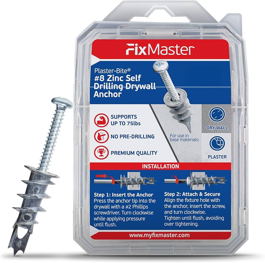 #8 Zinc Plaster Bite Self Drilling Drywall Anchors w/Screws (25 Anchors & 25 Screws) \u2013 Heavy... | Amazon (US)