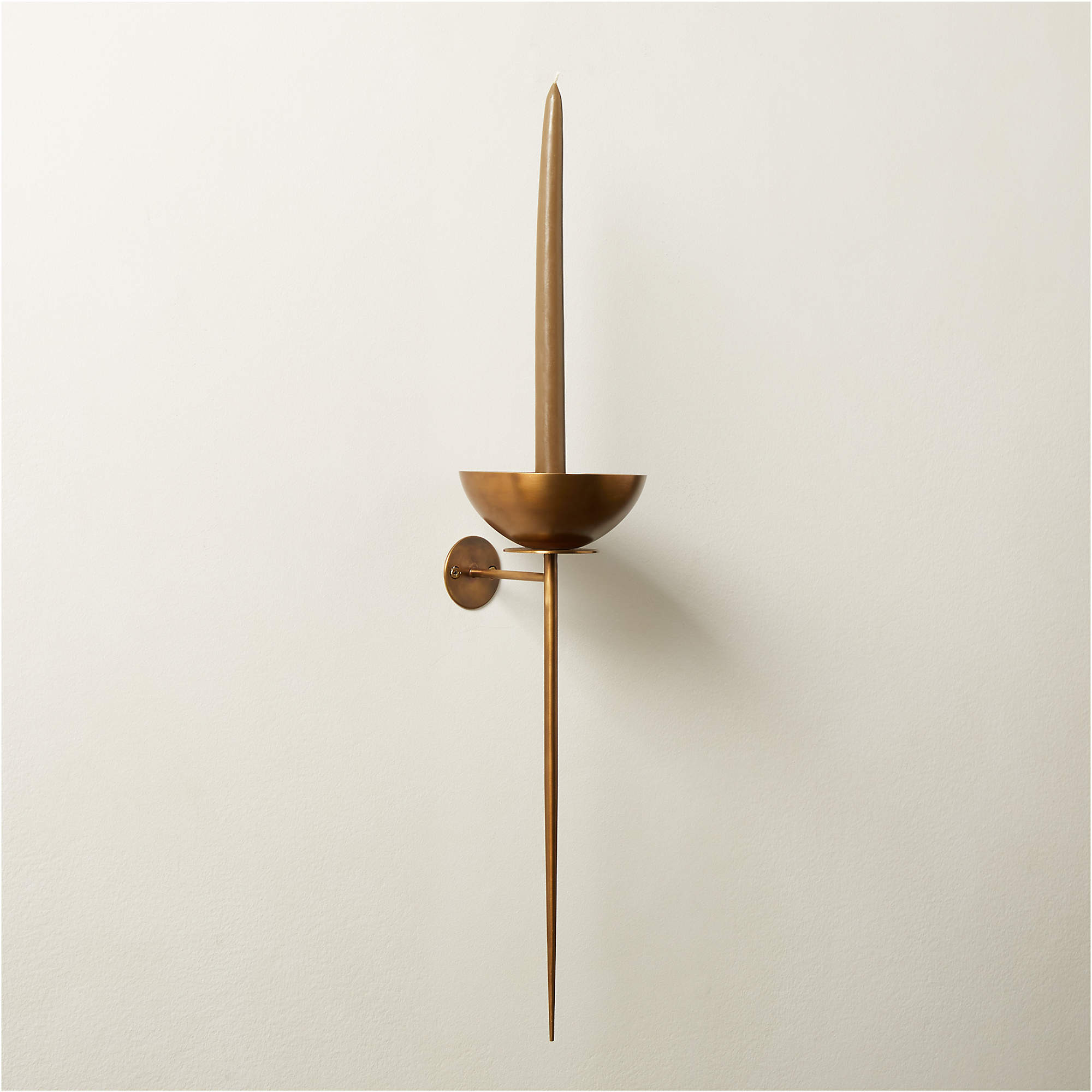 Vela Unlaquered Brass Modern Wall Sconce Taper Candle Holder | CB2 | CB2