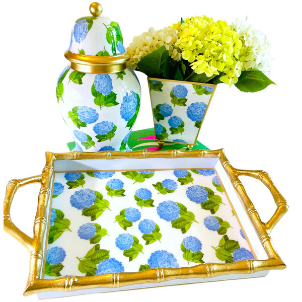 Hydrangea Summer Cachepot, Ginger Jar & Tray | James Ascher