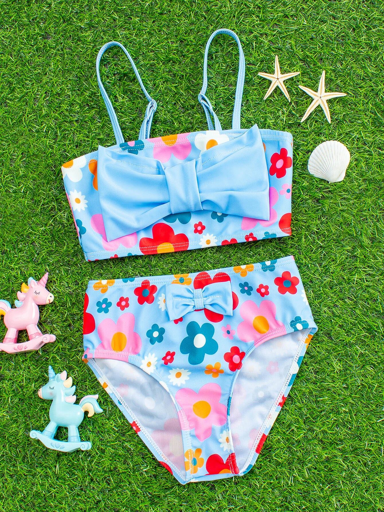 Toddler Girls Floral Bow Front Bikini Swimsuit | SHEIN
