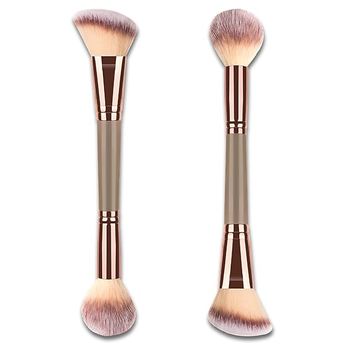 Double-Ended Foundation Makeup Brush, Angled/Round Top for Liquid, Powder & Cream Blending (Brown... | Amazon (US)