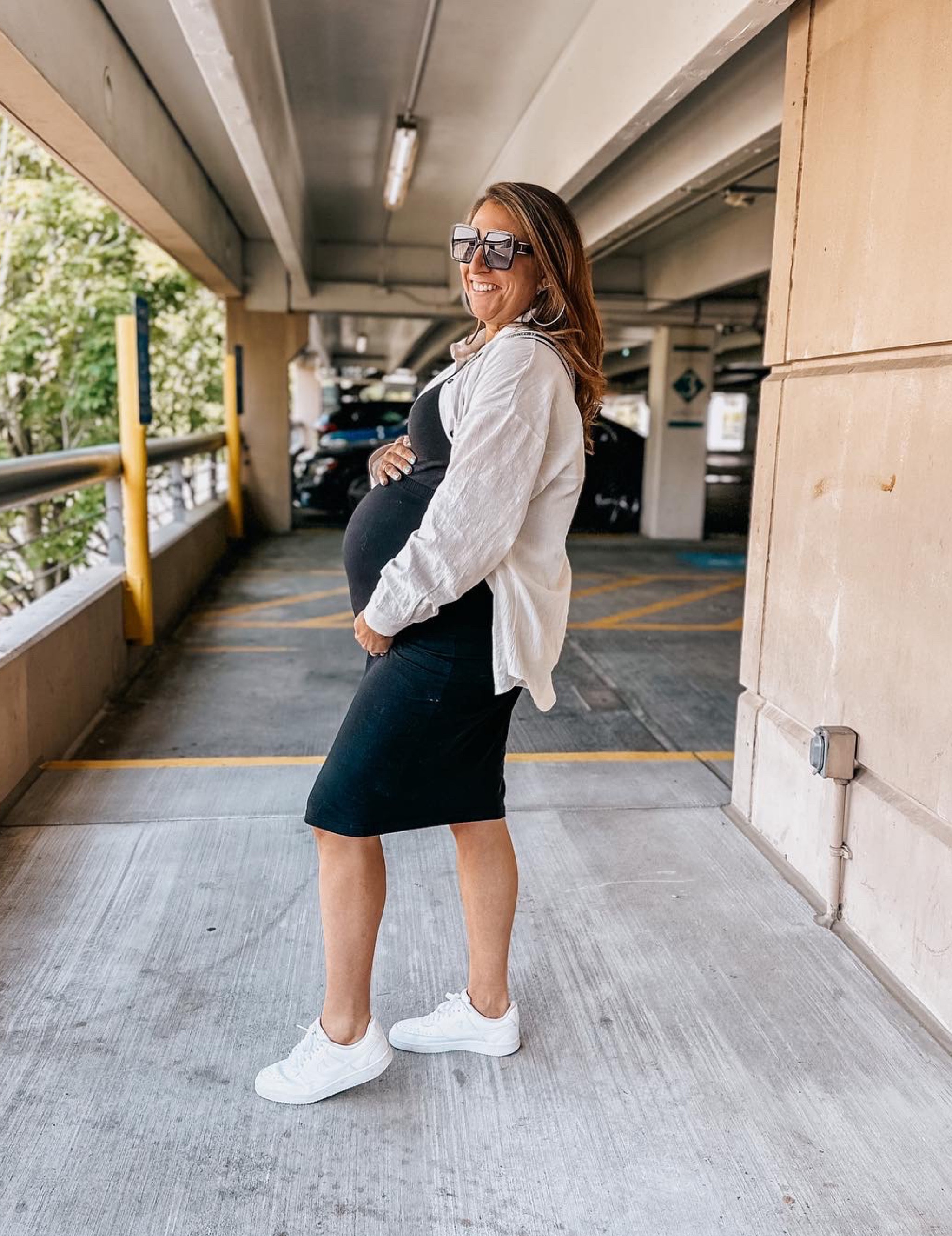 OOTD 
Skirt (maternity) L / Tank L / button down L / sneakers half size down 

#LTKstyletip #LTKshoecrush #LTKbump