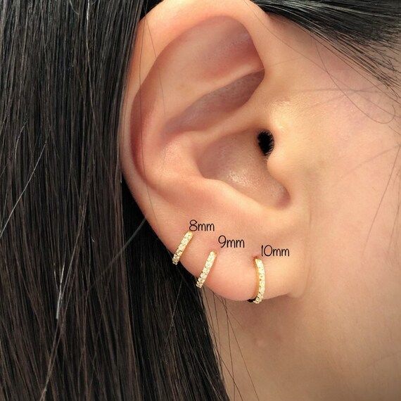 Tiny Thin cz Micro Pave Huggie Hoop (PAIR) Earring, 8mm/9mm/10mm/11mm CZ Hoop Earrings, 14k Gold ... | Etsy (US)