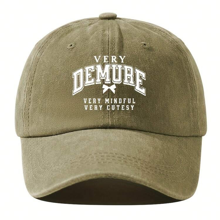 Vintage Washed 'Very Modest' Men's Baseball Cap - Adjustable Curved Brim Dad Hat, Black With White Letters, Casual Fashion Design, Baseball Cap | SHEIN