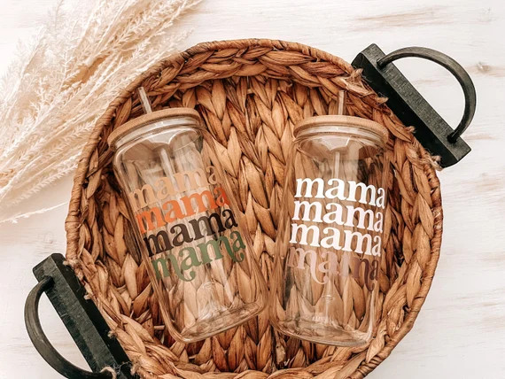 Mama Glass Tumbler with Lid and Straw, Mama Iced Coffee Cup Glass, Iced Glass Coffee Jar - Soda G... | Etsy (US)