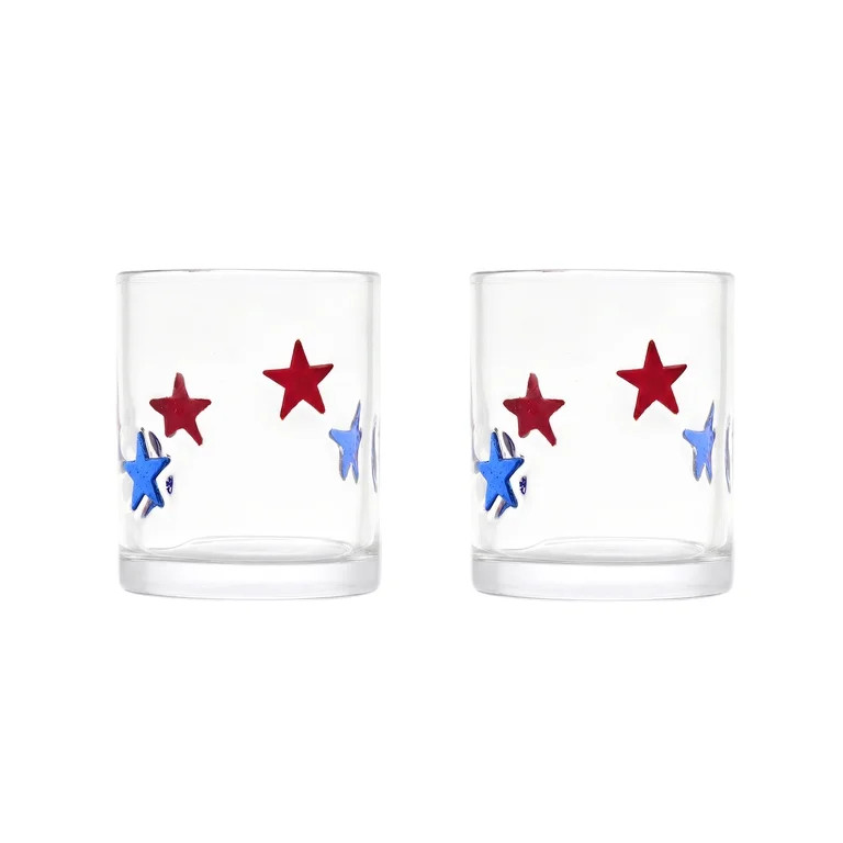 Thyme & Table 12 fl oz Red and Blue Patriotic Stars Charm Drinking Glasses, Set of 2 | Walmart (US)
